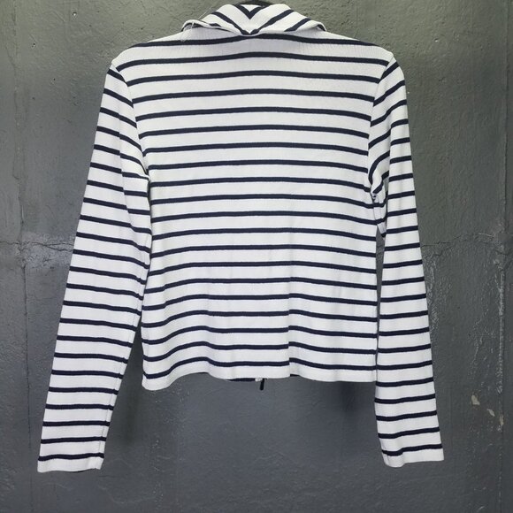 Madewell Grill Sweater Women's L Ribbed Zip-Front Long Sleeve Nautical Stripe - Picture 10 of 16